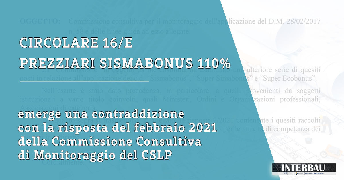 CIRCOLARE 16/E 2021 PREZZIARI SISMABONUS 110%
